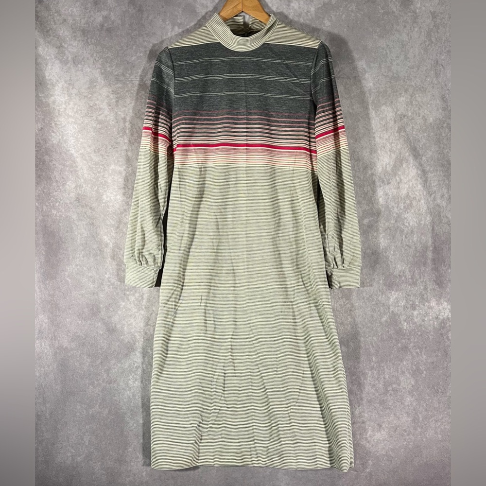 Krist Gudnason Dress Womens M Grey Pink Striped Mock Neck Long Sleeve Vintage